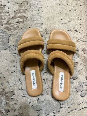 Steve Madden Camel Suede Double-Strap Slide Sandals